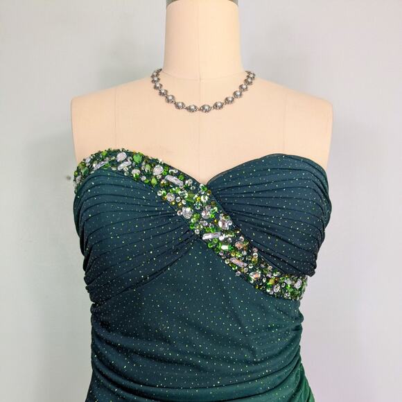 Vintage Nites Prom Dress Maxi Gown 14 Green Ombre Y2K Fairy Rhinestone Glam - Picture 5 of 12